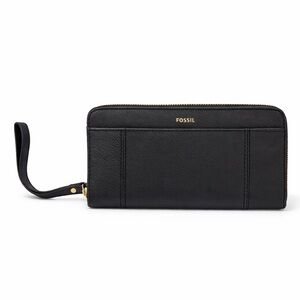 NWT Fossil Jori Zip Clutch Wallet Black Leather RFID Wristlet